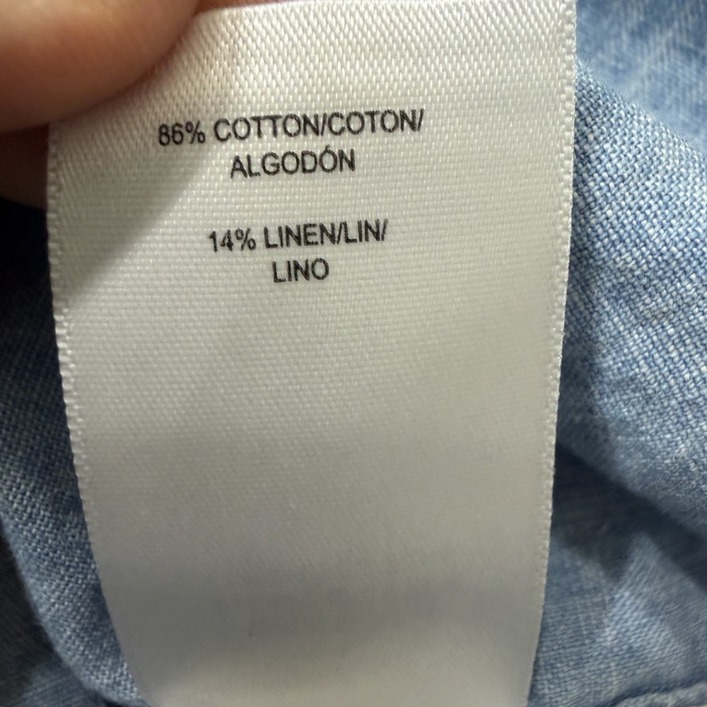 Lucky Brand Western Snap Shirt Mens Medium Blue Chambray Linen Blend M - Picture 6 of 13